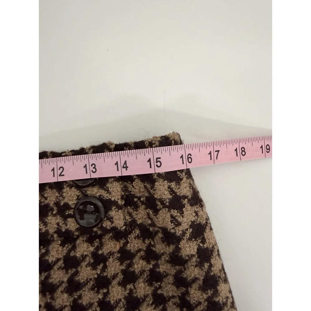 Ann Taylor Petites 10P Brown/Black‎ Houndstooth Pencil Knee Skirt Button